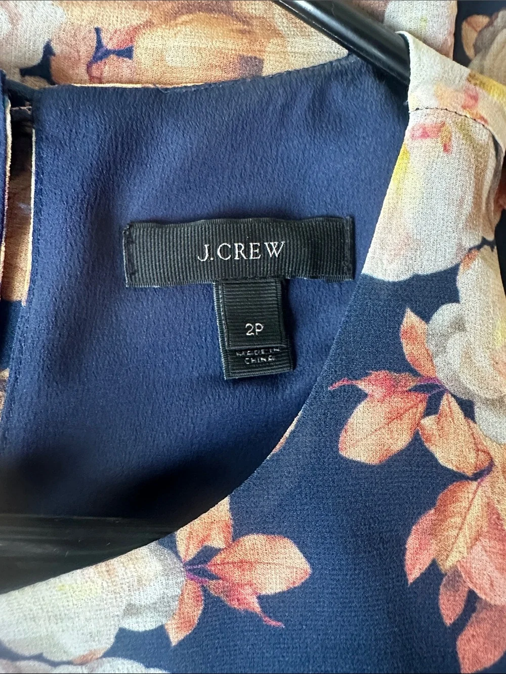 J. Crew 100%silk Navy Floral Sleeveless with Cream and Blush Blossoms sz 2